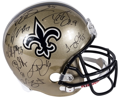 2009-10 New Orleans Saints Team Signed Helmet with 9 Signatures Including Brees, Bush & Colston (PSA/DNA)
